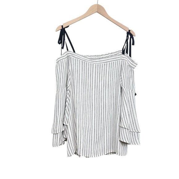 Loft Striped Off The Shoulder Blouse 3/4 Sleeve Medium - Picture 1 of 6